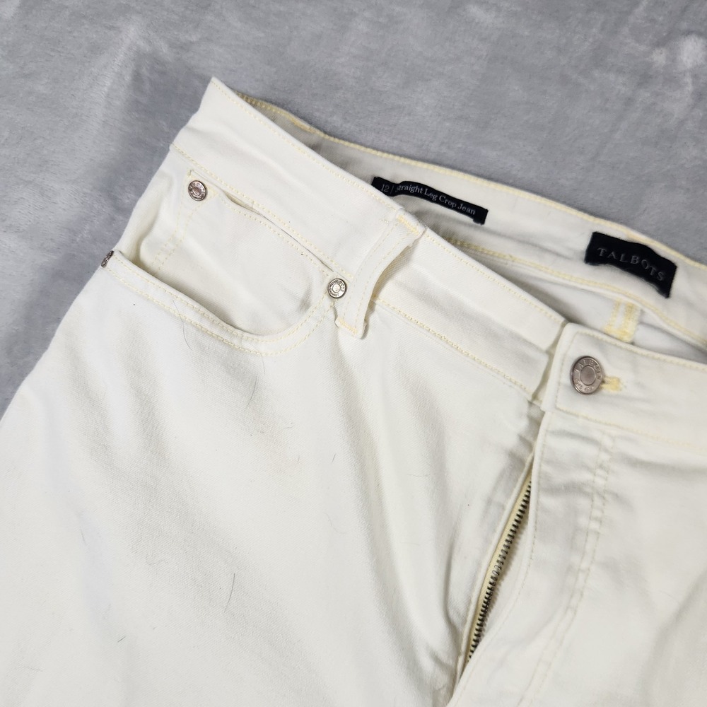 Talbots Jeans Women 12 Pale Yellow Straight Leg Crop Stretch Preppy Classic - Picture 4 of 9